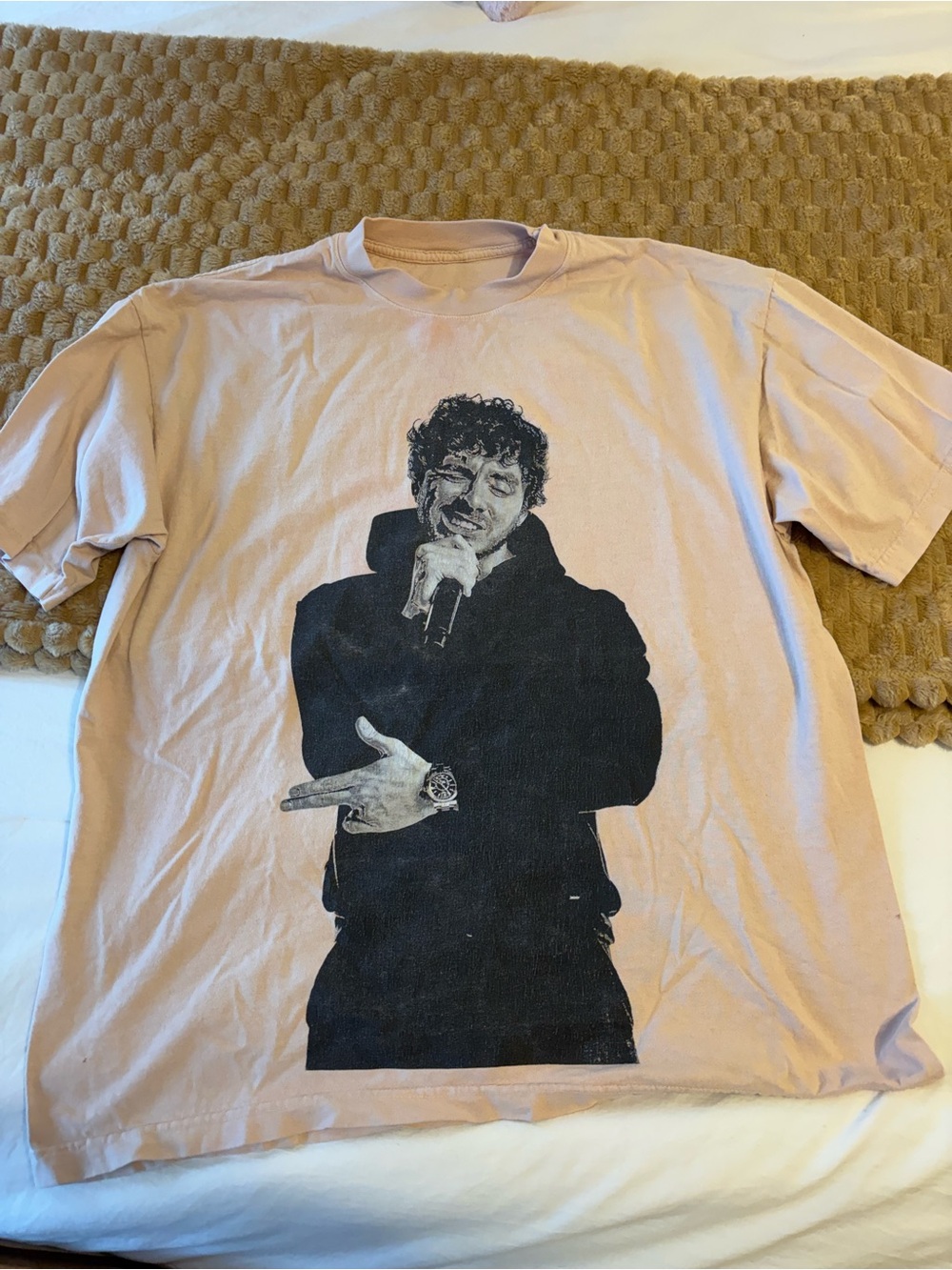 Men's Light Pink Graphic Tee with Black Singer Print